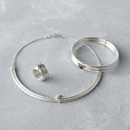Butterfly silver jewelry set of three: Double Rings, Necklace, and Bangle